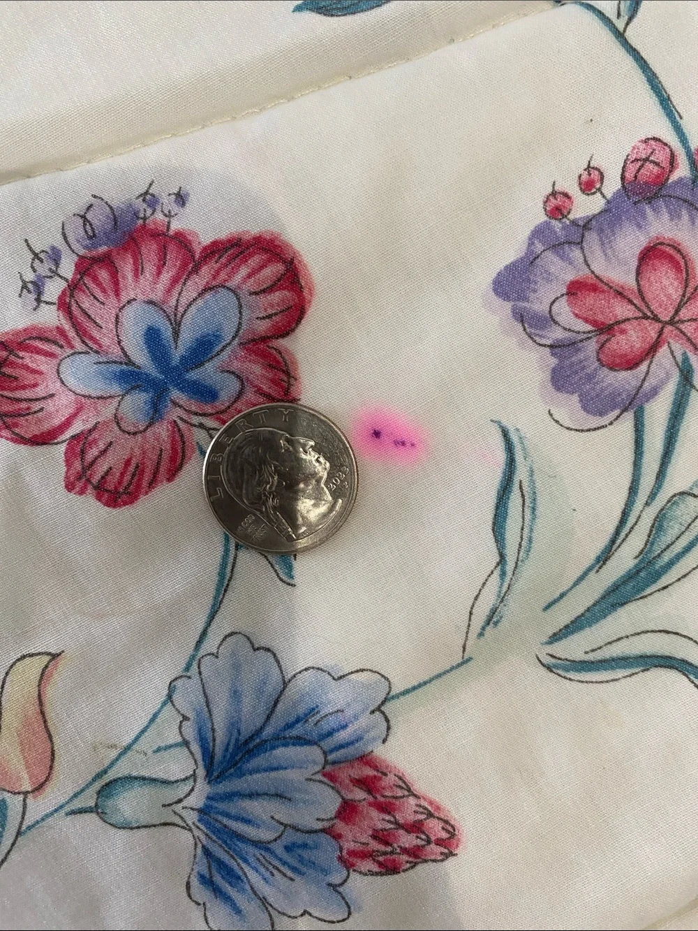 Laura Ashley Cream Floral Quilted Comforter‎ Blue Piping and Pink Blooms Vintage